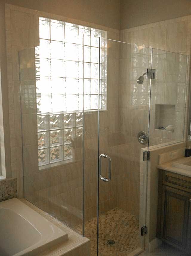 Custom glass shower enclosure installation in North Port, FL.